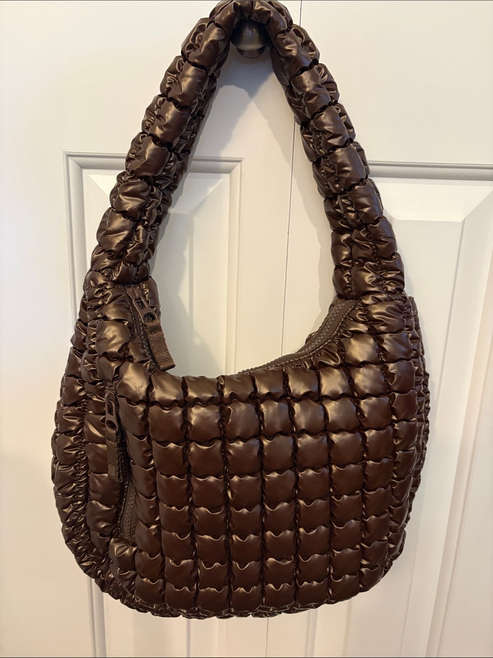 Quilted Puff Shoulder Bag in Dark Brown